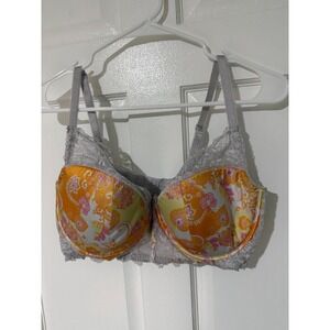 Adore Me 40DD Grey Lace Orange Paisley Satin Underwire Bra Intimates